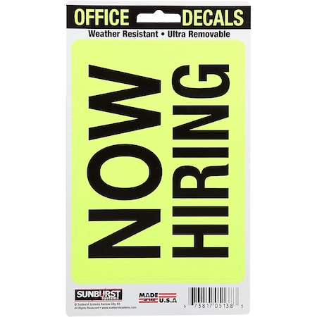 Sunburst Systems Decal Now Hiring 8.5 in x 5 in, 2-Pack PK 5139
